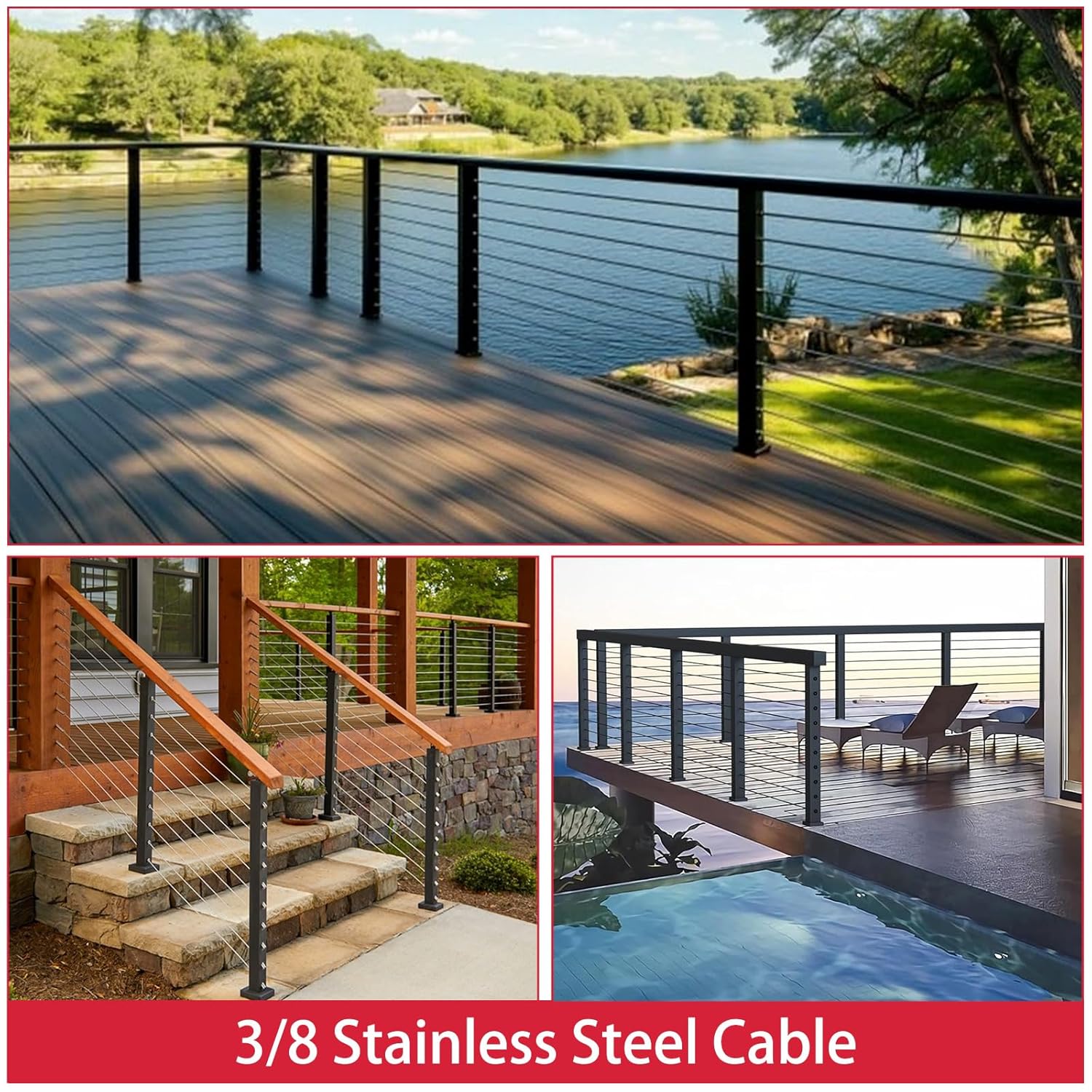 3/8 Stainless Steel Cable with 7x19 Strands and 12000lbs Breaking Strength 304 Stainless Steel Wire Rope for Aircraft Cable 150FT-VerdiqueGarden