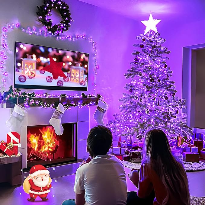 JMEXSUSS Connectable 100 LED Purple Halloween Lights Indoor, 8 Modes Plug in Purple Christmas String Lights Clear Wire, 33ft Christmas Tree Light Outdoor for Halloween Tree, Garden, Bedroom-VerdiqueGarden