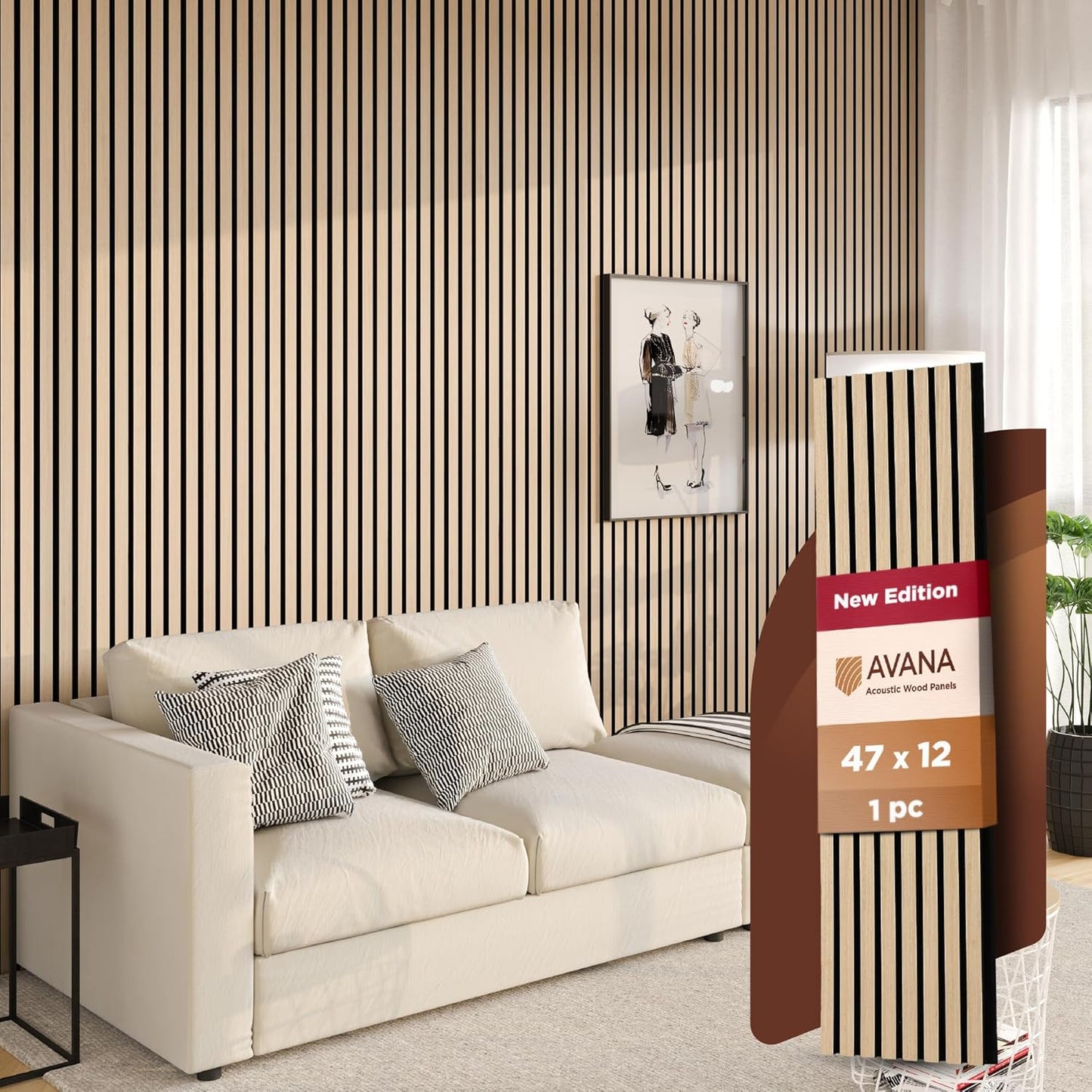 Avana Modern Acoustic Wood Wall Panels – 47.2 x 12.6 Inch White Oak Acoustic Panels 1 PC – Wall Panels for Interior Wall Decor For Homes, Offices, Studios – Sturdy And Durable Wood Panels for Wall-VerdiqueGarden