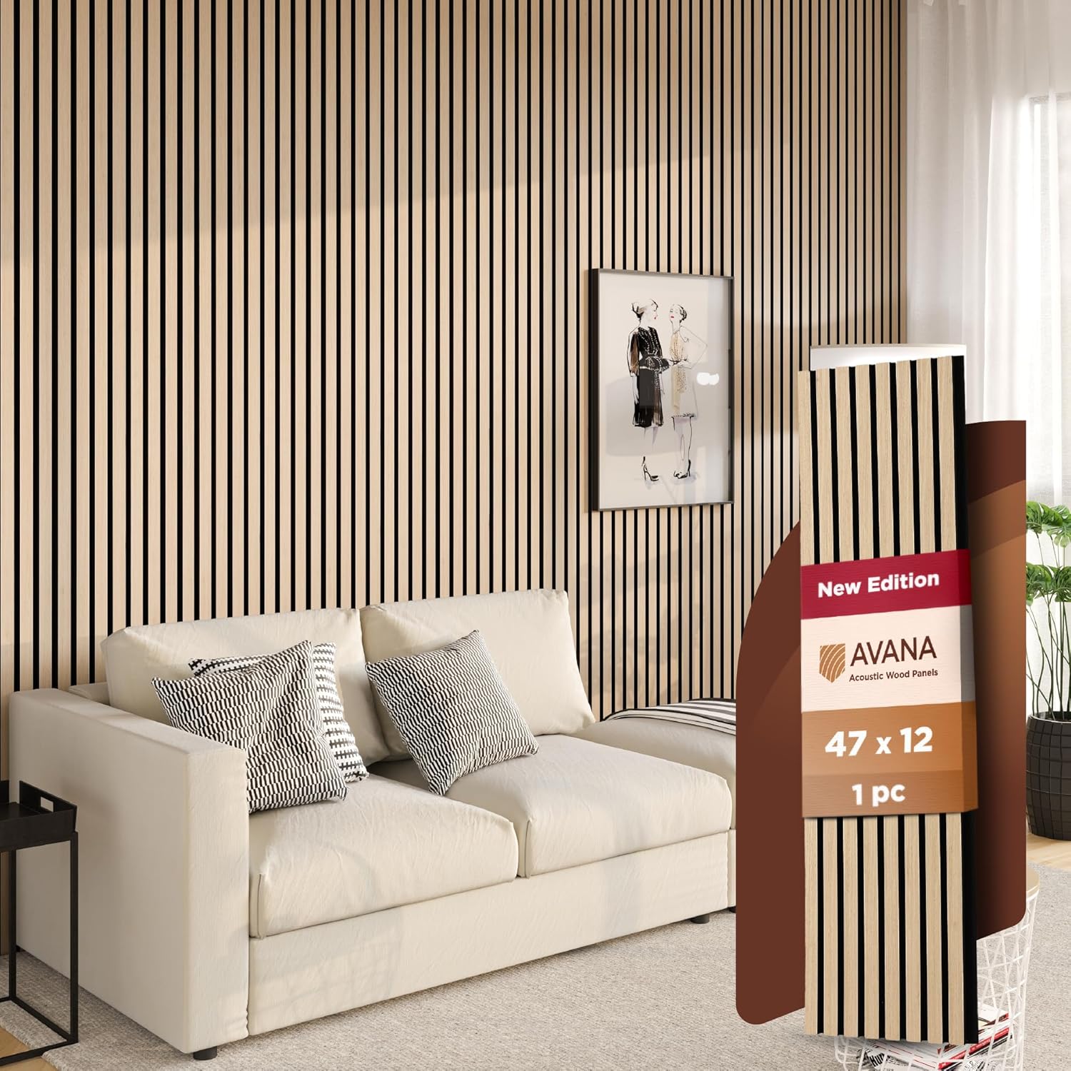 Avana Modern Acoustic Wood Wall Panels – 47.2 x 12.6 Inch White Oak Acoustic Panels 1 PC – Wall Panels for Interior Wall Decor For Homes, Offices, Studios – Sturdy And Durable Wood Panels for Wall-VerdiqueGarden