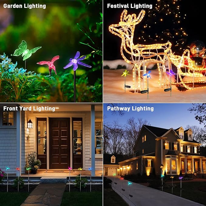 OxyLED Solar Garden Stake Lights 6 Pack Outdoor LED Figurine Lighting Color Changing Waterproof Solar Hummingbird Lights Butterfly Dragonfly for Patio Yard Pathway-VerdiqueGarden