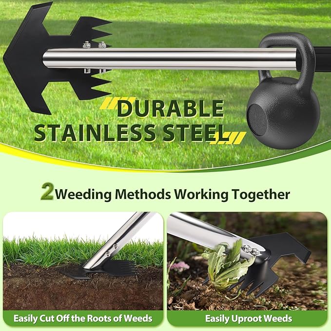 Hoe Garden Tool, Scuffle Garden Hoe for Weeding with 30-60 Inch Steel Long Handle, Dual Use Sharp Gardening Hula Hoe, Adjustable Rocket Shaped Weed Remover Action Hoe-VerdiqueGarden