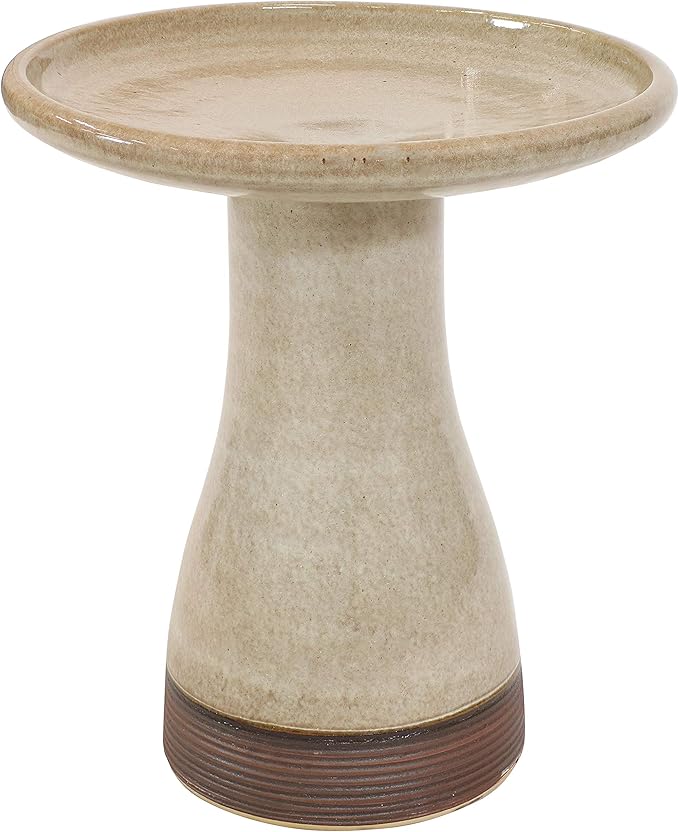Sunnydaze 21" H Ceramic Bird Bath for Outside - Hand-Painted Outdoor Bird Bath Bowl, UV/Frost-Resistant Finish - Yam - Ribbed Pedestal-VerdiqueGarden