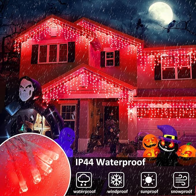 Christmas Icicle Lights Outdoor, 66Ft 640 LED Icicle Lights for Outside with 8 Modes Timers, Waterproof Plug in String Light for House Yard Eave Patio Wedding Party Holiday Decorations, Red-VerdiqueGarden