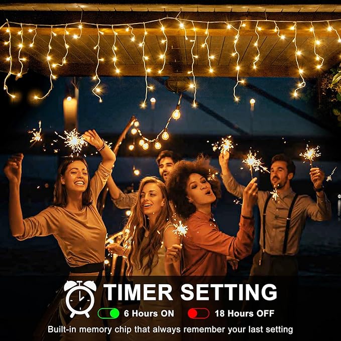 Icicle Christmas Lights, 98FT 1216 LED Icicle Lights for Outside with 228 Drops, 8 Modes Waterproof Twinkle String Lights for House Bedroom Wedding Holiday Decorations, Warm White-VerdiqueGarden