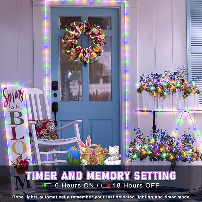 Easter Lights, 100FT 300 LED Rope Lights Outdoor, Plug in String Lights with Waterproof 8 Modes, Connectable Twinkle Light for Indoor House Patio Garden Party Decorations, Pastel Multicolor-VerdiqueGarden