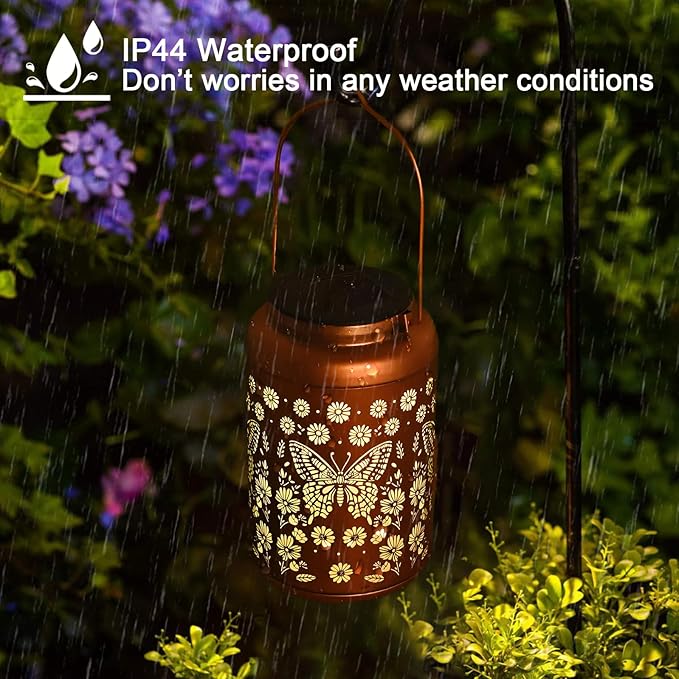 2 Pack Butterfly Solar Lanterns Outdoor Waterproof - Hanging Butterflies Solar Lights Garden Decor, Birthday Gifts for Women, Mom, Mothers Day Gifts, Outdoor Decor for Patio, Yard-VerdiqueGarden