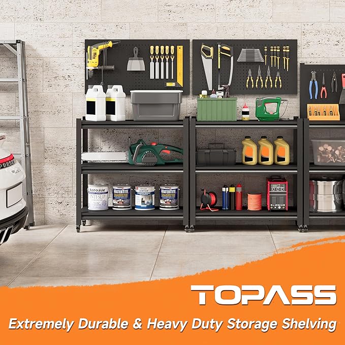 Workbench with Pegboard, Adjustable Heavy Duty Work Table with Wheels, Heavy Duty Workstation, Metal Tool Work Bench for Garage Warehouse Workshop, 48" H x 18" D x 34" W, Black-VerdiqueGarden