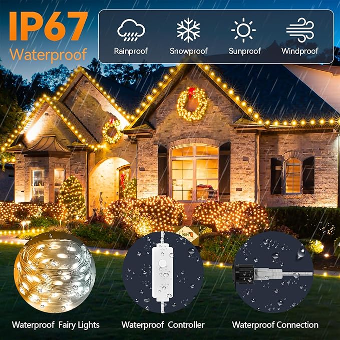 HOUHUI Fairy Lights Plug in,50Ft Warm to Cool White Indoor Outdoor String Light with Remote,8 Modes 2700K-6500K Dimmable White Fairy Twinkle Lights IP67 Waterproof for Christmas Bedroom Party Decor-VerdiqueGarden