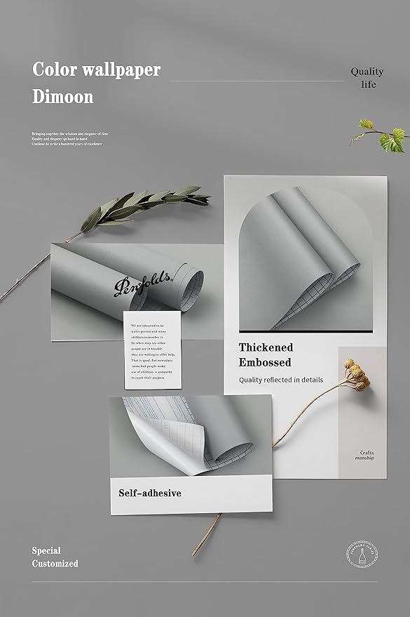 Dimoon 78.7''x17.7'' Grey Peel and Stick Wallpaper Contact Paper Modern Self Adhesive Wall Paper Removable Renter Friendly Textured Solid Color Shelf Cabinet Vinyl Roll (78.7''x17.7'',Grey)-VerdiqueGarden