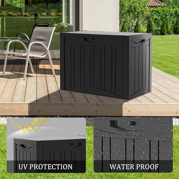 45 Gallon Waterproof Deck Storage Box - All-Weather Outside Storage Box with Lock, Outdoor Box Storage for Patio/Pool Accessories, UV-Resistant Resin, Matte Black-VerdiqueGarden