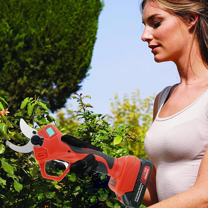Electric Pruning Shears, 50mm 1.96" Cutting Diameter Cordless Power Pruner with 2Pcs Rechargeable Batteries, Tree Branch Cutter with SK7 High Carbon Steel Blade for Gardening Pruning-VerdiqueGarden
