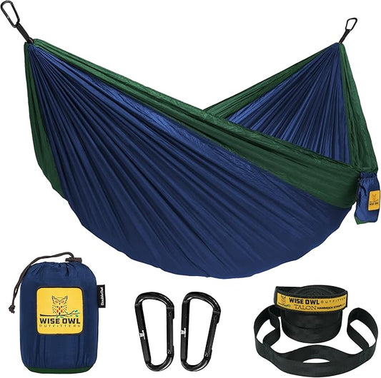 Wise Owl Outfitters Camping Hammock – 500lbs Portable Hammock with Tree Straps - Travel, Backpacking, Hiking, Outdoors Camping Gear - Single or Double-VerdiqueGarden
