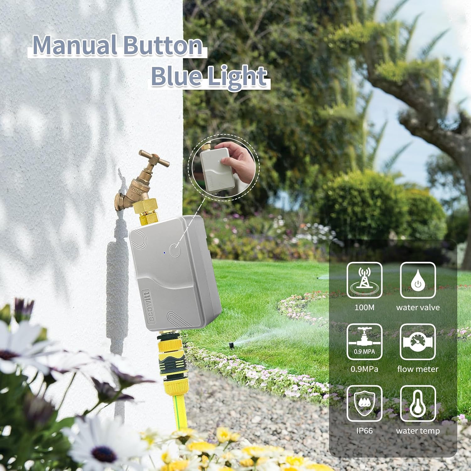 ECOWITT Wittflow Sprinkler Timer, WFC01 Smart Watering Timer, BSP Thread, Need to Connect to GW2000 Wi-Fi Hub, Built-in Water Flow Meter and Temperature Sensor, Intelligent Irrigation-VerdiqueGarden