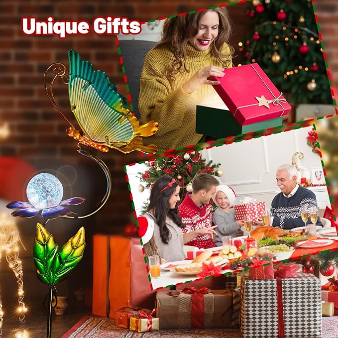 HONGLAND Solar Butterfly Garden Lights, Outdoor Lights Garden Decor for Outside, Flower Yard Decorations, Metal Yard Art for Patio Decor, Gifts for Mom-VerdiqueGarden