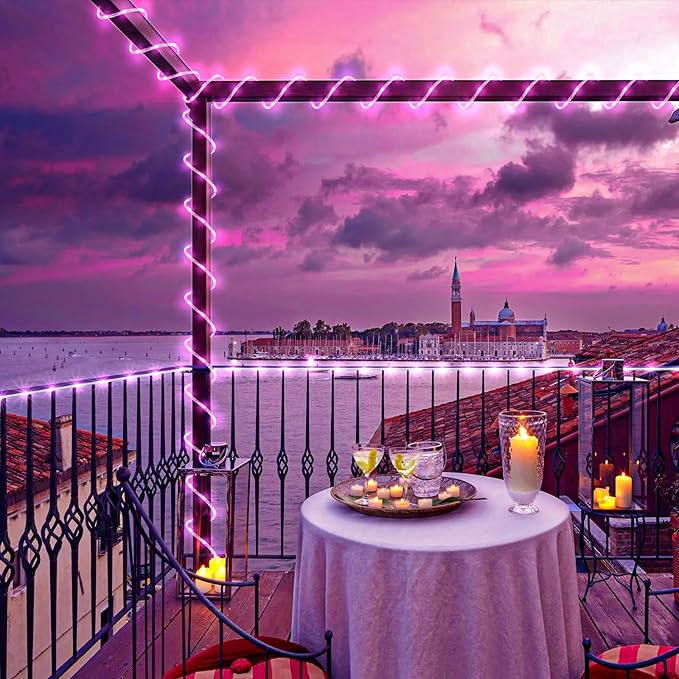 Rope Lights for Outside, 66FT 200 LED String Lights Outdoor with Waterproof 8 Modes, Flexible and Connectable Plug in Fairy Light for Indoor Patio Pool Garden Party Wedding Decorations, Pink-VerdiqueGarden