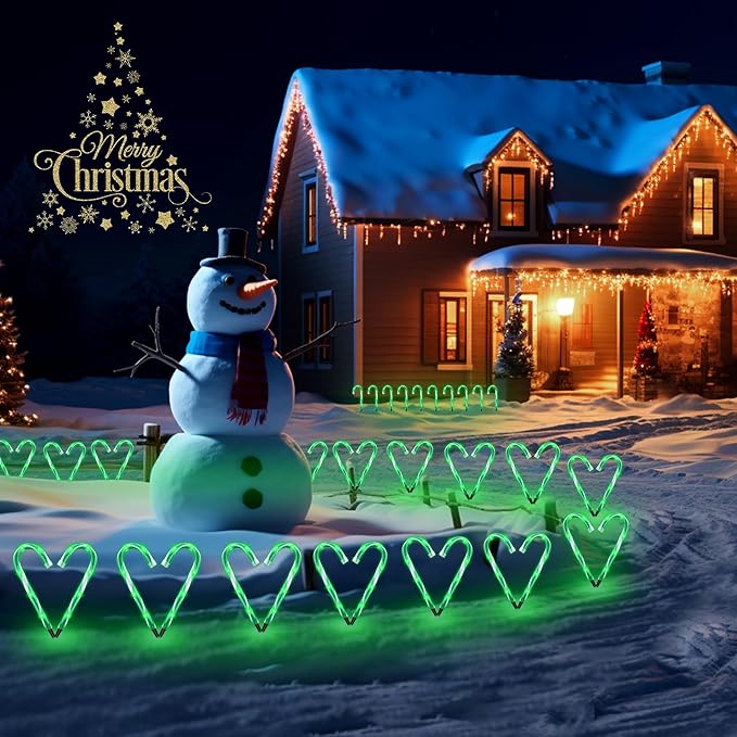 10" 10 Pack Christmas Candy Cane Lights, Candy Cane Lights with 10 Stakes for Walkway Patio Yard Patio Garden Festival Holiday Outdoor Indoor Landscape Path, Christmas Decorations Outside, Green-VerdiqueGarden