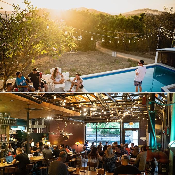 48ft LED Outdoor String Lights with 15+1(Spare) 1W Shatterproof Bulbs, Black Waterproof IP65 Connectable Outdoor Decorative Lights for Garden Patio Cafe Bistro Backyard Porch, UL Listed-VerdiqueGarden