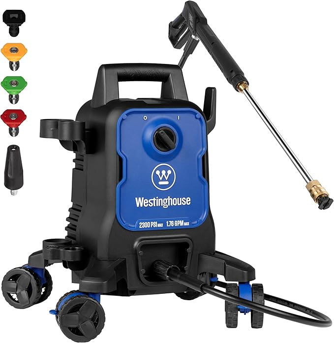 Westinghouse ePX3100 Electric Pressure Washer, 2300 Max PSI 1.76 Max GPM with Anti-Tipping Technology, Onboard Soap Tank, Pro-Style Steel Wand, 5-Nozzle Set, for Cars/Fences/Driveways/Home/Patios-VerdiqueGarden
