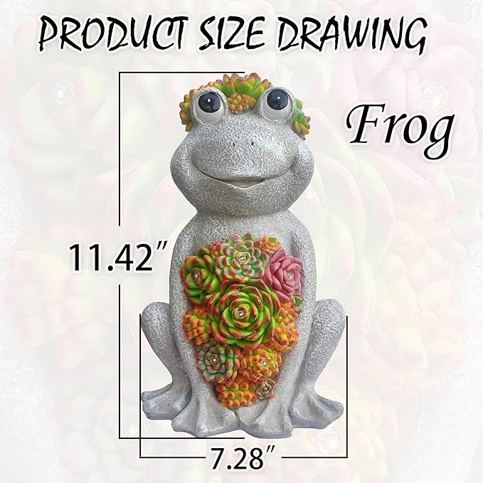 Large Frog Solar Garden Outdoor Statues with Succulent and 8 LED Lights,Outside Solar Frog Art Decor for Lawn,Yard, Balcony Ornament-VerdiqueGarden