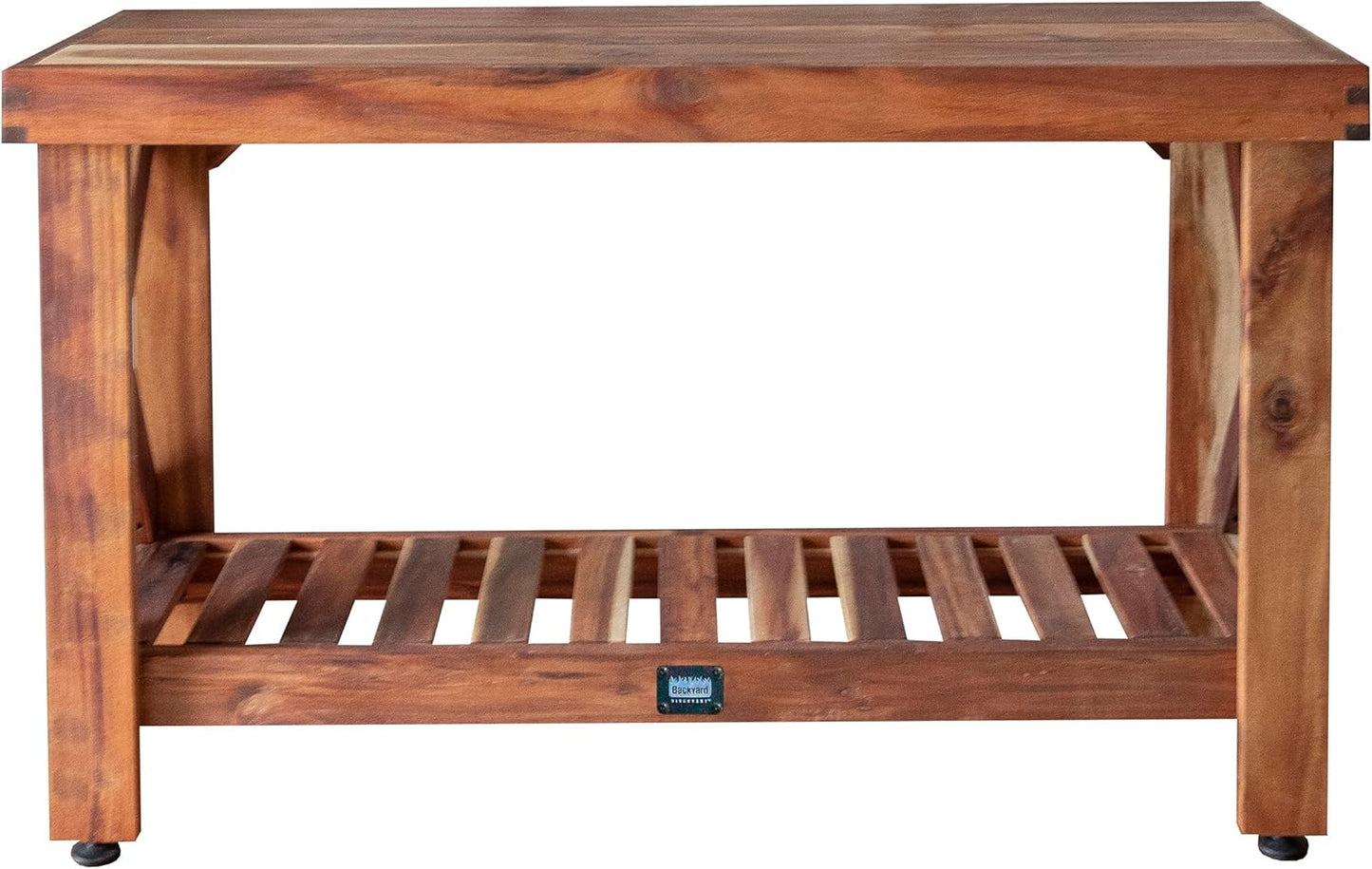 Backyard Discovery 48" Acacia Wood Farmhouse Narrow Console Table with Lower Slat Storage Shelf, Water-Resistant Design for Patio, Deck, Entryway, Living Room, Sofa Table, Indoor or Outdoor Use-VerdiqueGarden