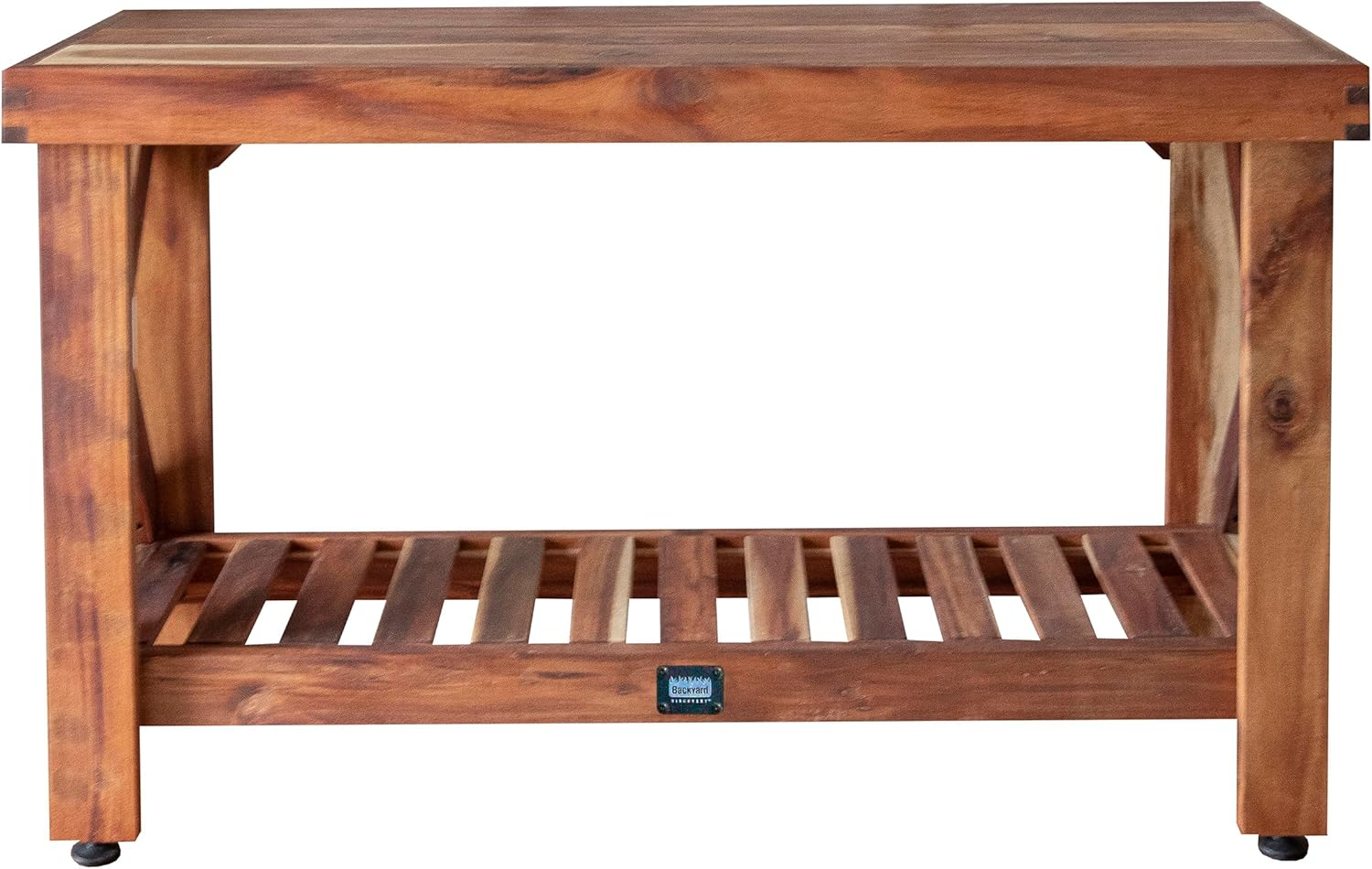 Backyard Discovery 48" Acacia Wood Farmhouse Narrow Console Table with Lower Slat Storage Shelf, Water-Resistant Design for Patio, Deck, Entryway, Living Room, Sofa Table, Indoor or Outdoor Use-VerdiqueGarden