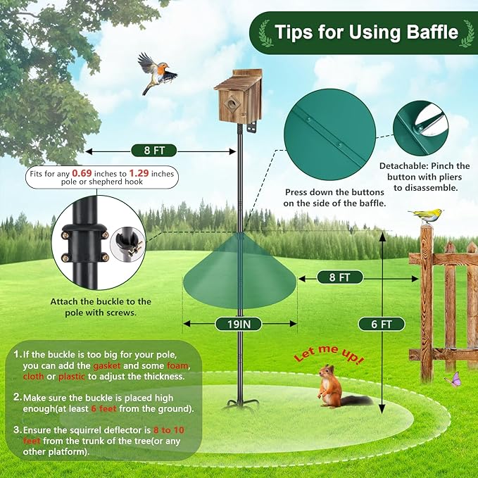 Gtongoko 19 Inch Squirrel Baffle for Bird Feeder Pole Squirrel Guards for Shepherds Hook Stopper for Bird Feeders Green 1 Pack-VerdiqueGarden