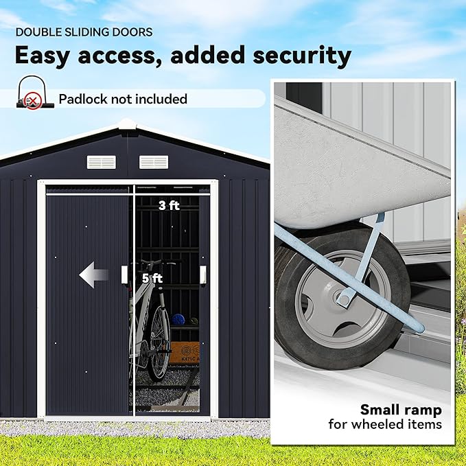 Outsunny 11' x 9' Outdoor Storage Shed, Garden Tool Metal Shed with Foundation Kit, Double Lockable Door, Air Vents and Sloping Roof, for Backyard, Patio, Lawn, Dark Gray-VerdiqueGarden