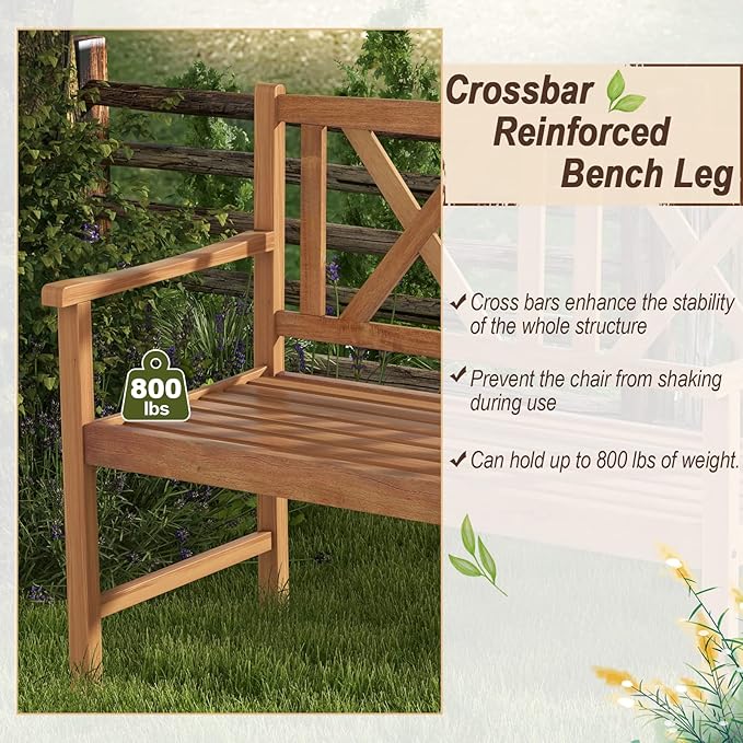 Giantex Patio Garden Bench Loveseat - 2-Person Acacia Wood Bench with Armrest, Backrest, Sturdy Frame, 800lbs Capacity, Outside Park Bench for Patio, Yard, Front Porch, Outdoor Garden Bench, Natural-VerdiqueGarden