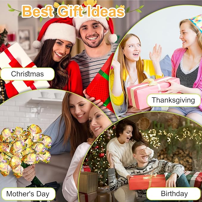 Solar Garden Lights Outdoor, 4 Pack 24-Head Artificial Flowers Solar Lights, IP65 Waterproof Garden Decoration for Yard Patio Path Cemetery Grave, Gifts for Mom Women Bithday Mother's Day-Auto ON/Off-VerdiqueGarden