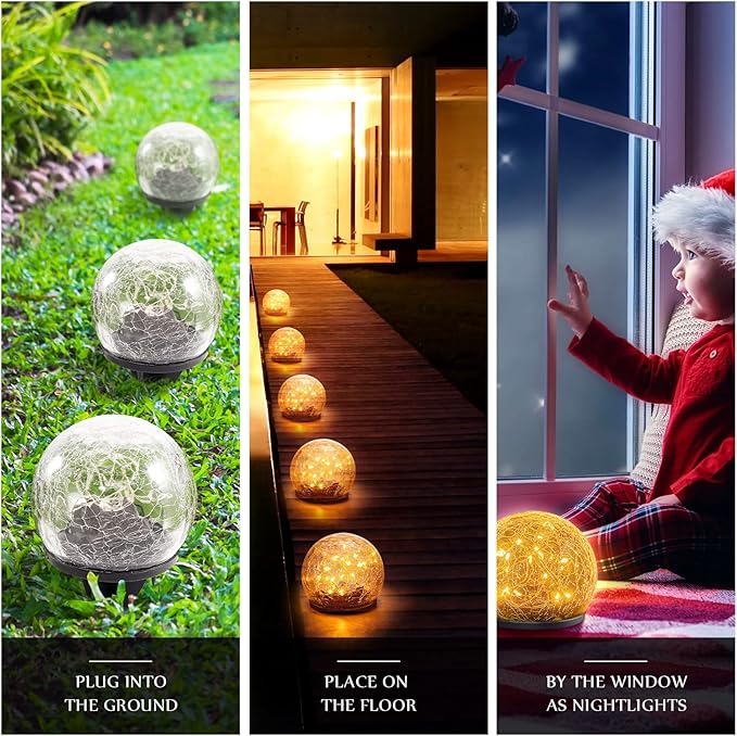 Honoson 6 Inch Solar Globe Lights Outdoor Waterproof, Solar Balls for Garden Cracked Glass Ball, Ground Landscape Garden Decor for Patio and Yard Lawn Backyard (4 Pieces)-VerdiqueGarden