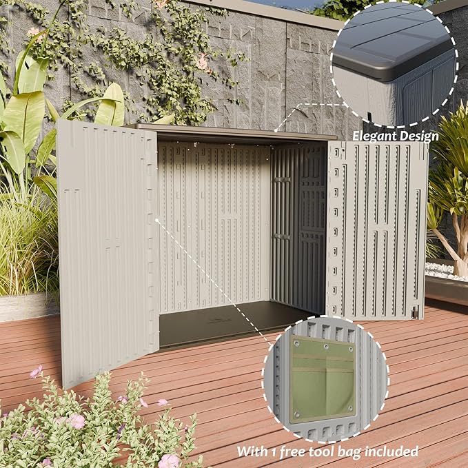 HOMSPARK 37 Cu.Ft Outdoor Storage Shed Weather Resistant, Resin Storage Sheds & Outdoor Storage Box for Backyard Garden Patio Lawn, Multi functional | Double-wall Shed with Lockable Doors,(Light Gray)-VerdiqueGarden