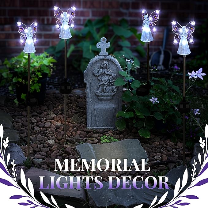GIGALUMI Solar Angel Garden Stake Lights - 4 Pack Angel Solar Lights Outdoor Garden, Eternal Light Angel with 7 LEDs for Cemetery Grave Decorations, Memorial Gift, Christmas Yard Art, Sympathy Gift-VerdiqueGarden