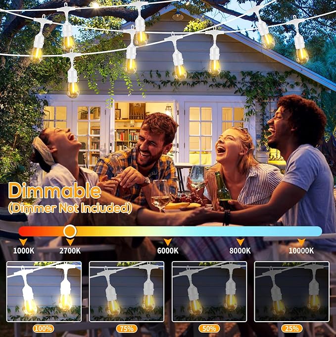 SUFEIMAS 100FT White Outdoor String Lights,IP65 Waterproof 30+2 Plastic LED Bulbs 2700K White Patio String Lights for Outside Porch, Pergola, Backyard, Bistro, Garden,Wedding Lights-VerdiqueGarden