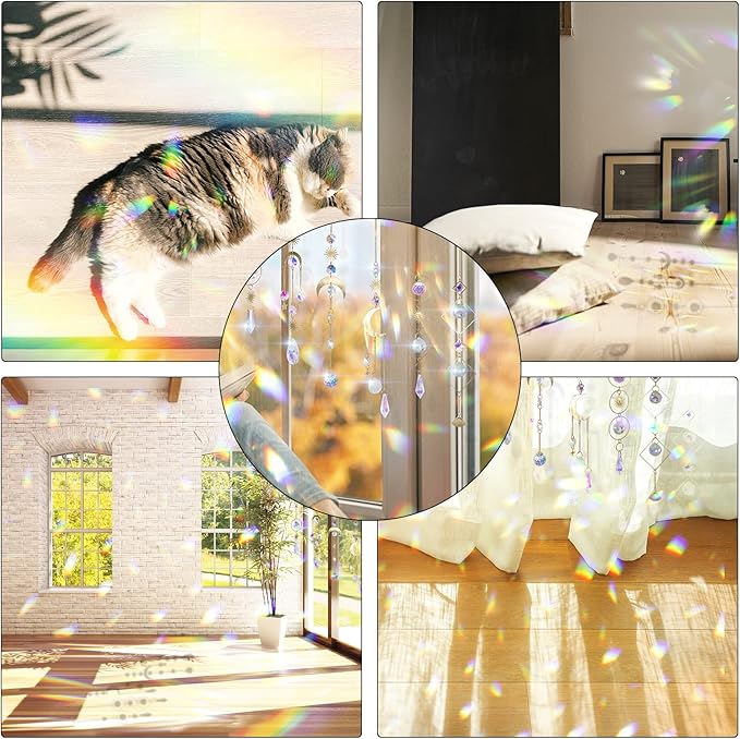 BBdis 6Pieces Crystals Suncatcher, Hanging Sun Catchers with Chain Pendant Ornament Colorful Crystal Suncatchers Prisms for Window Home Wedding Party Christmas Garden Decor-VerdiqueGarden