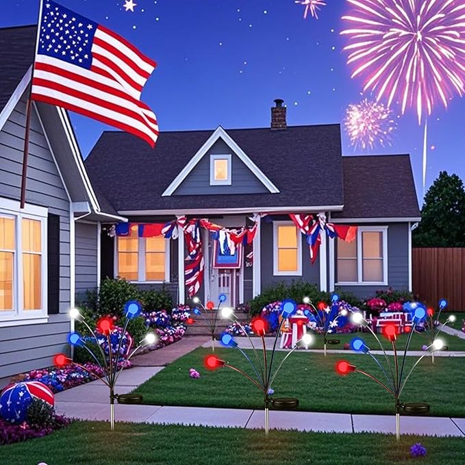 OZS 8pack Solar American Flag Lights - 4th of July Solar Garden LED Outdoor Waterproof Firefly Light for Memory Day, Independence Day, National Day Decoration (Red White Blue)-VerdiqueGarden