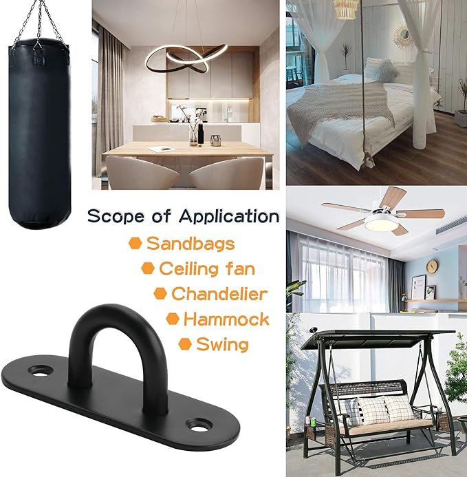 SAYAYO 6 PCS Pad Eye Plate Hooks U Ceiling Hook for Hanging Plants Outdoor Lights Swing Suspension Marine Hardware Staple Hook Loop with Screws Stainless Steel Wall Mount (Black)-VerdiqueGarden