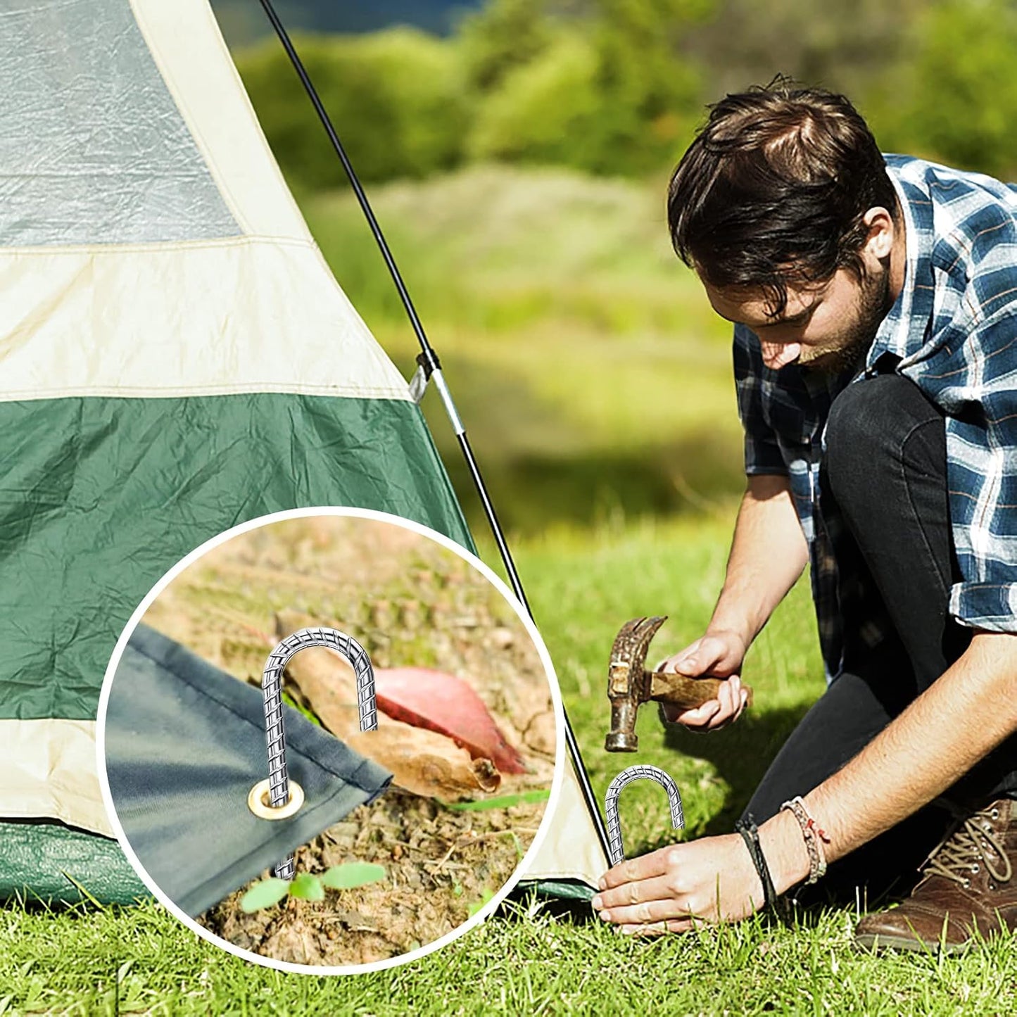 Ground Stakes 12 Inch, Yard Camping Stakes J Shaped 20 Pack Rebar Heavy Duty for Garden Dog Fence Inflatable Camping Chicken Coop Accessories-VerdiqueGarden