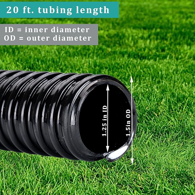 Pond Tubing ID 1 1/4” × 20ft Black Corrugated Flexible Reinforced Waterfall Pond Tube Sump Pump Hose, Non-toxic & Kinkproof (20 ft, 1 1/4" ID)-VerdiqueGarden