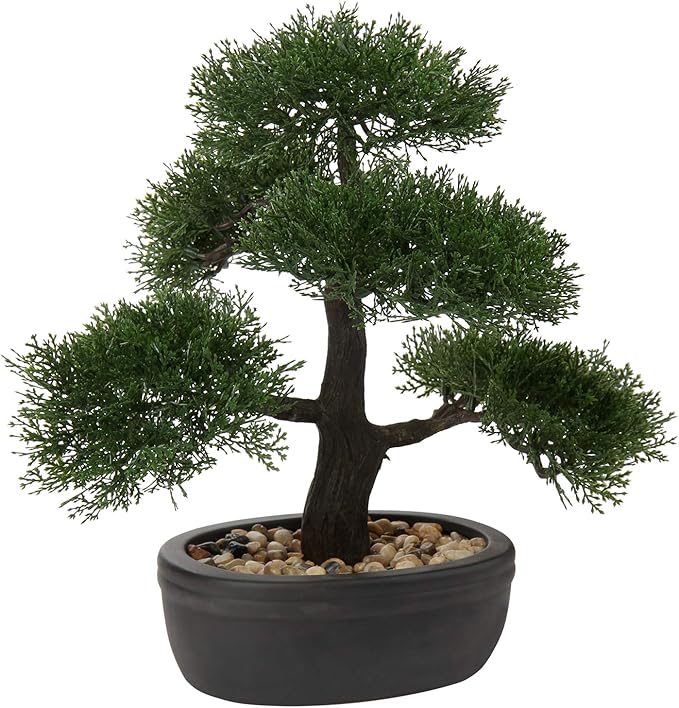 Artificial Bonsai Tree Juniper Faux Plants Indoor Small Fake Plants Decor with Black Plastic Pots for Home Table Office Desk Bathroom Shelf Bedroom Living Room Farmhouse Decorations-VerdiqueGarden