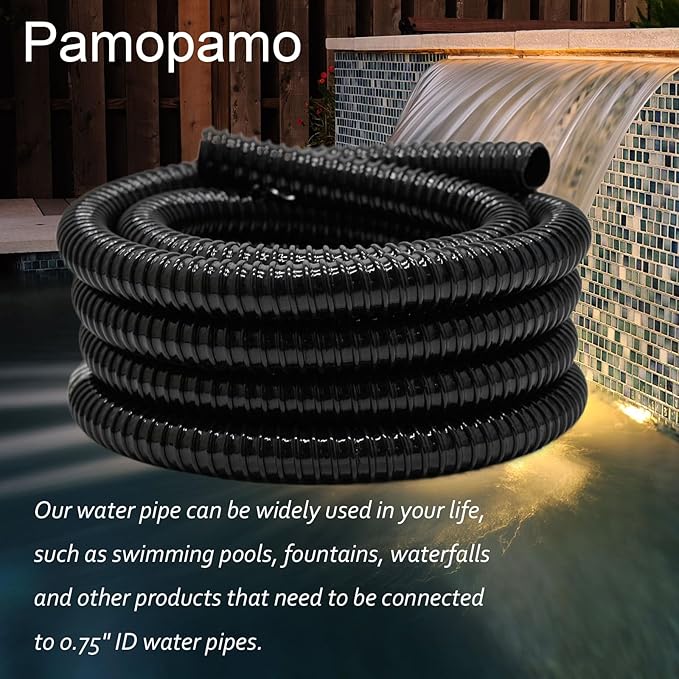 0.75 Inch Pond Tubing, 3/4" ID Corrugated Water Pipe, 20 Feet Length Flexible PVC Hose Pipe with Pipe Fittings, Aquarium, Pond Waterfall, Garden Pond Pump Drainage Tube Black-VerdiqueGarden