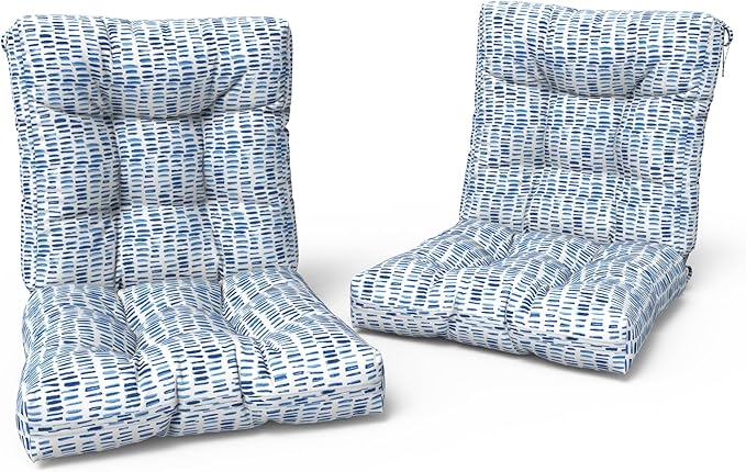 LVTXIII Outdoor Adirondack Chair Cushions, L42 x W21 x H4 Patio Tufted Low Back Cushions, Seasonal Replacement Rocking Chair Cushion for Home Garden Furnitue, Set of 2, Pebble Blue-VerdiqueGarden