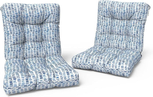 LVTXIII Outdoor Adirondack Chair Cushions, L42 x W21 x H4 Patio Tufted Low Back Cushions, Seasonal Replacement Rocking Chair Cushion for Home Garden Furnitue, Set of 2, Pebble Blue-VerdiqueGarden