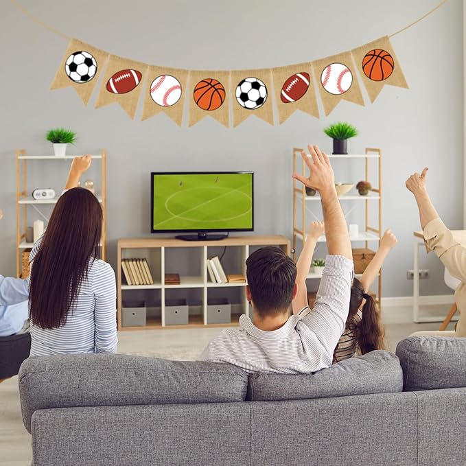 Doumeny Sports Burlap Banner Baseball Bunting Garland Sport Theme Party Hanging Banner American Football Banner Garland Basketball Soccer Banner Bunting for Birthday Baby Shower Sport Club Party Decor-VerdiqueGarden