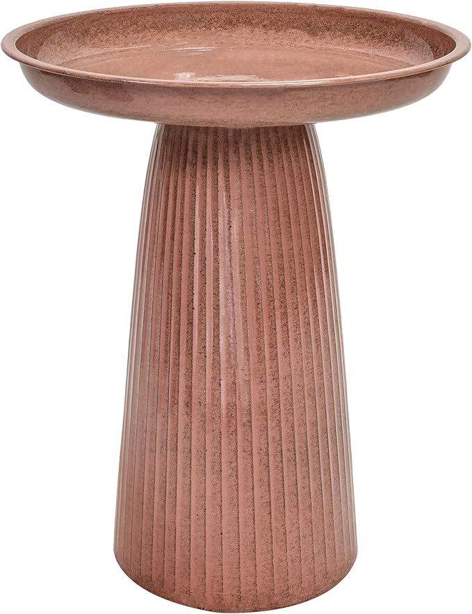 Sunnydaze Gleeful Garden Metal Bird Bath for Outdoors - Large Decorative Iron Birdbath - 23-Inch - Canyon Clay Glaze-VerdiqueGarden