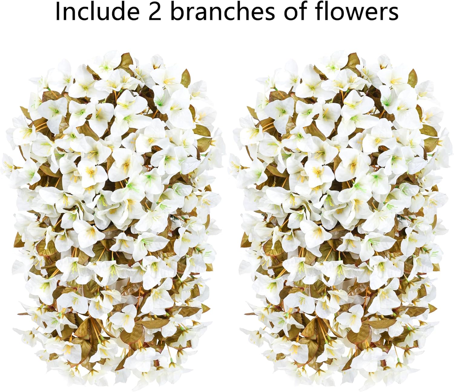 Bougainvillea Artificial Fall Hanging Flowers Plants for Outdoors Autumn Decoration, 2pcs Faux Bougainvillea Vines White Fake Flowers Realistic UV Resistant Silk Flowers for Outside Planter Yard Home-VerdiqueGarden
