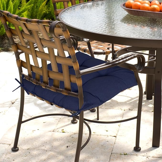 Aoodor 19" x 19" x 5" Tufted Outdoor Chair Cushions, Water Resistant & Fade Resistant Polyester Dining Chair Pads with 2 Straps for Patio Furniture, Set of 2-VerdiqueGarden