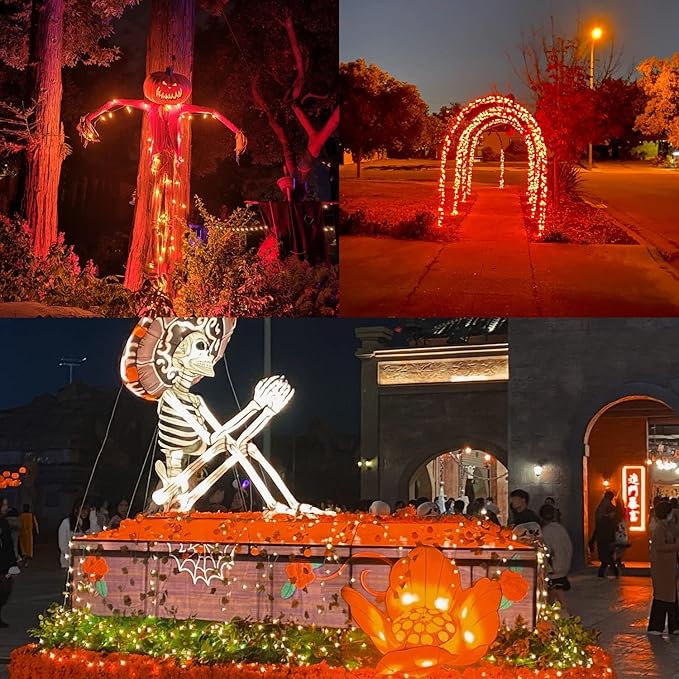 Weillsnow Orange Halloween Lights, 66FT Plug-in Waterproof String Lights, 8 Modes with Memory for Indoor/Outdoor Garden Decorations-VerdiqueGarden