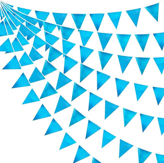 Sky Blue Party Decorations - Light Blue Triangle Pennant Banner Flag - Metallic Fabric Bunting for Graduation, Wedding, Retirement, Birthday, Under The Sea, Nautical, Ahoy, Party Decor Supplies-VerdiqueGarden