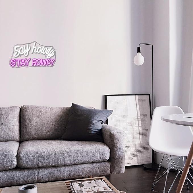 Say Howdy Stay Rowdy Neon Sign Wall Decor, Dimmable Neon Light For Man Cave Pub Beer Bar Bedroom Recreation Room Gift-VerdiqueGarden